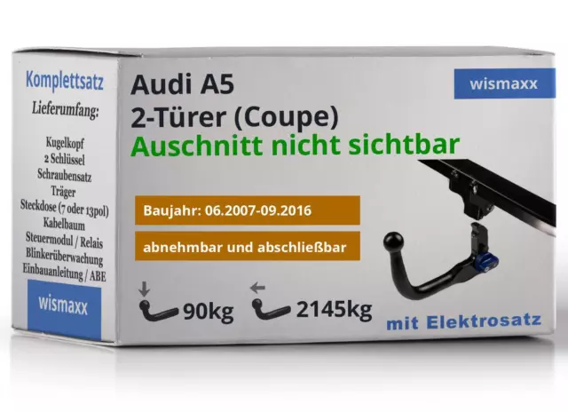 ANHÄNGERKUPPLUNG vert. abnehmbar für Audi A5 Coupe 07-16 +13pol E-Satz JAEGER