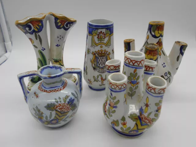 Superbe Lot De 5 Pique Fleurs / Bouquetiere / Vase / En Faience De Desvres