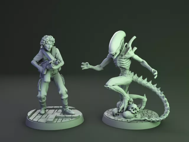 Survivor and Alien miniatures Fan Art for Nemesis, DnD, Wargames.