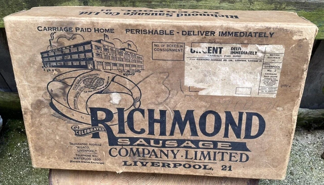 Vintage RICHMOND BUTCHERS BOX sausages meat food train postal delivery cardboard