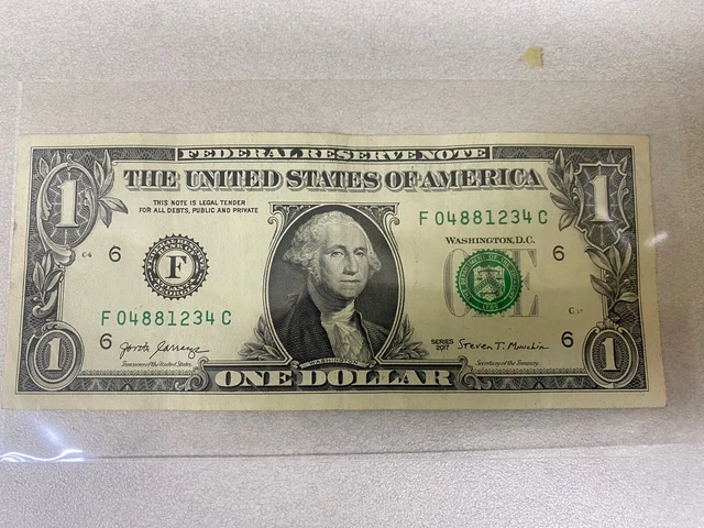 FANCY SERIAL NUMBER One Dollar Bill Ladder Note 1 2 3 4 £16.96 ...