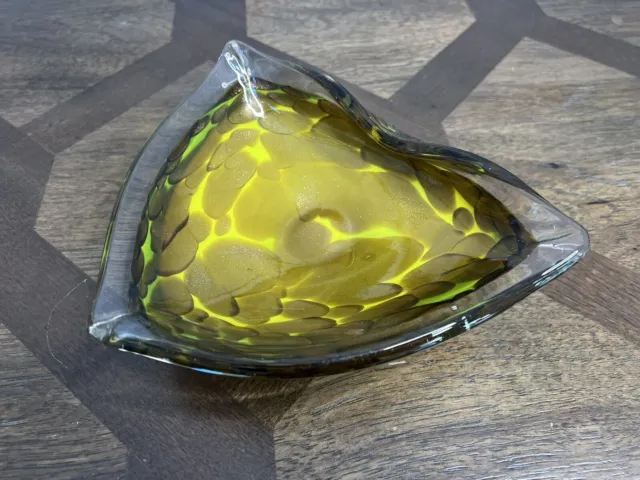 Rare VTG hand blown Murano art glass Heart Bowl gold, yellow, Brown Collectors