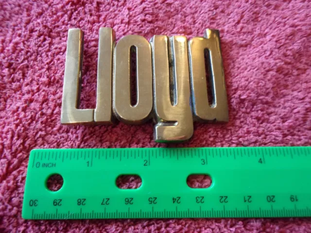 Vintage Belt Buckle Solid Brass Lloyd name plate cut out bold font letters
