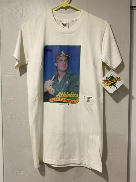 Vintage 1989 MLB Jose Canseco Oakland A's Topps T-Shirt White Small USA New