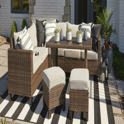 Better Homes  Gardens Brookbury Wicker Sectional Sofa Patio Dining Set, 5 Piece 3