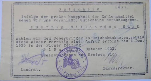 Plön, Schleswig-Holstein, Kreissparkasse des Kreises, 50 Milliarden Mark 1923
