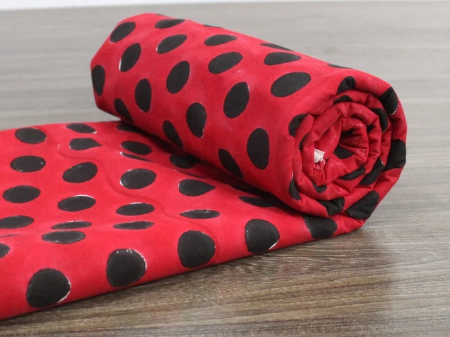 Indien Coton Noir à Pois Tissu Imprimé 4.6m Rouge Couture Tissus Australien