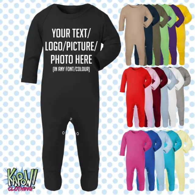 Custom Personalised Baby Grow ROMPER Sleep Suit Gift-18 colours-Choose text/logo