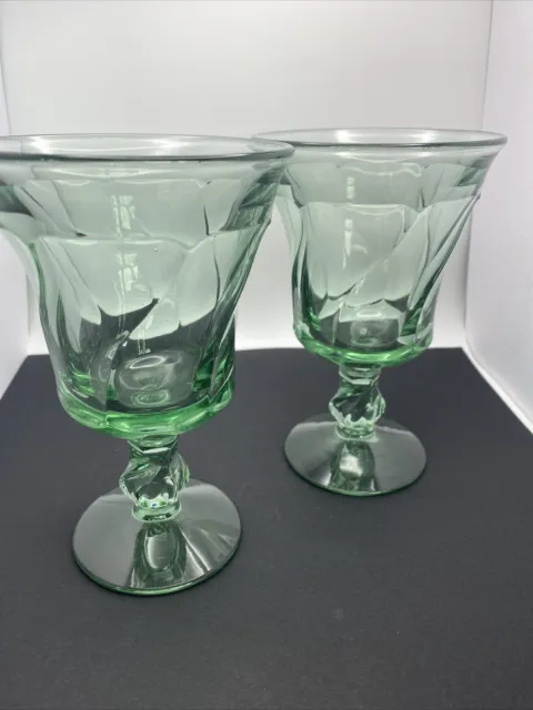 FOSTORIA Jamestown Green Swirl Iced Tea Drinking Glasses SET of 2