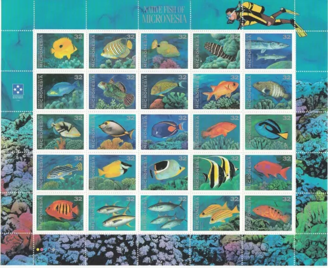 MIKRONESIEN, 1990 Fische 464-88 Kleinbogen **, (23372)+