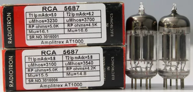 5687 RCA NOS NIB Plaque noire fabriquée aux États-Unis Amplitrex Testé 1MP...