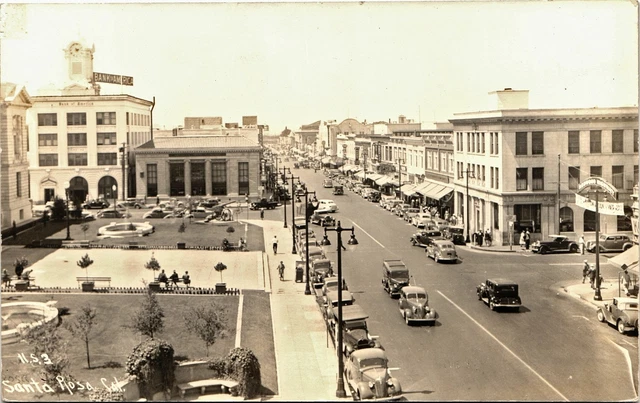 SANTA ROSA CALIFORNIA CA real photo postcard rppc MAIN STREET BIRDS EYE VIEW