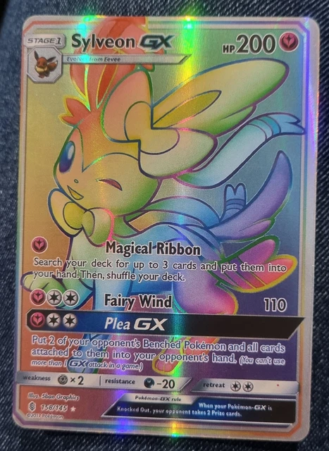 Pokemon Karte- Sylveon GX 158/145, Plea GX, Rainbow Secret Rare, Phase 1
