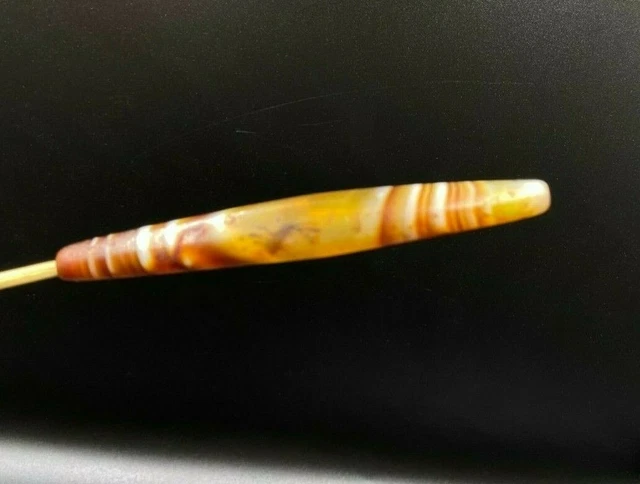 Vintage Ancient Banded Carnelian Jewelry Tube Shape Long Bead Late 17 Century
