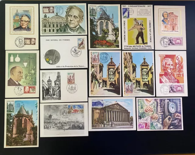 FDC LOT DE 15 CARTES POSTALES 1er JOUR FRANCE FR 1971 TOUTES DIFFERENTES