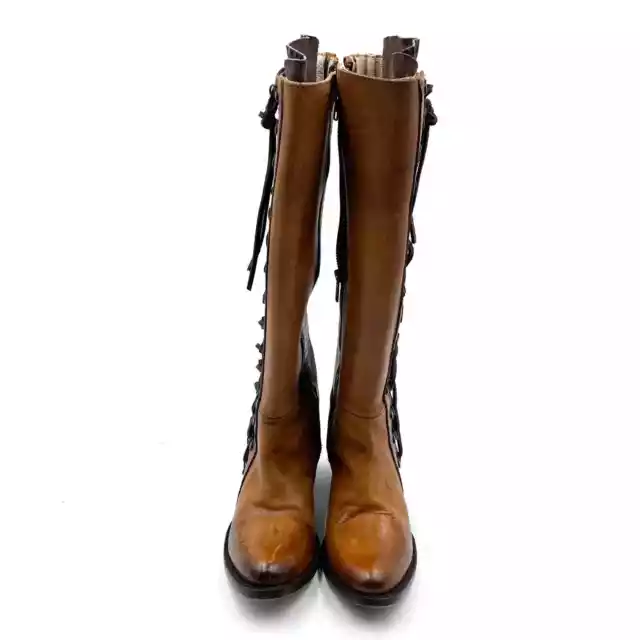 Freebird Wyatt Cognac Tall  Boots Brown Leather Lace Up Knee High Sz 6 3