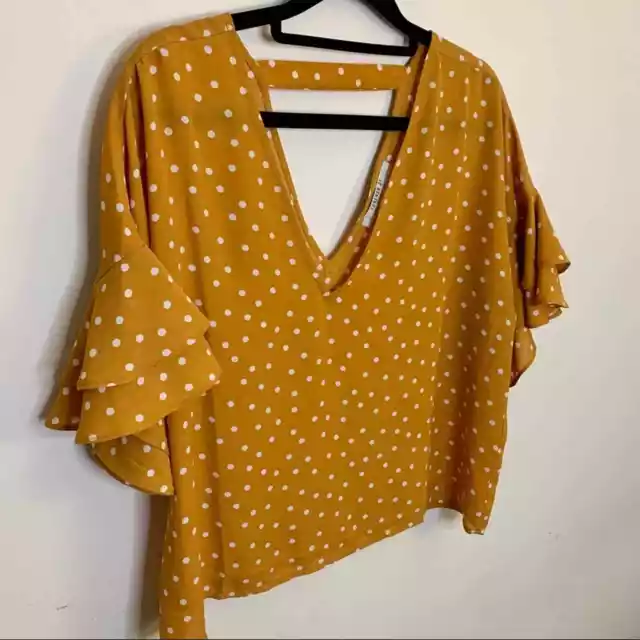 Forever21 Yellow Polka Dot Boxy Top Women's Small Cutout Blouse 2