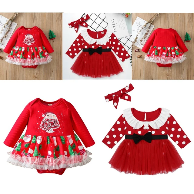 Baby Girls Romper Dress Christmas Outfits Santa Xmas Party Newborn Jumpsuit Set
