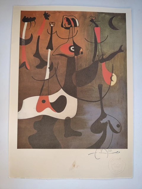 Joan Miro Handsigned Print Poster Litograph with Stamps on the Back