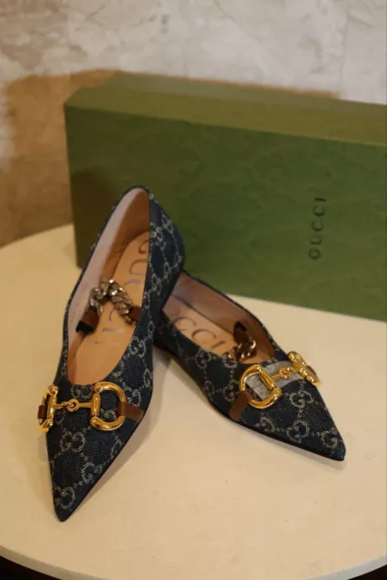 GUCCI DENIM HORSEBIT BALLET FLATS 📌 36.5 Blue