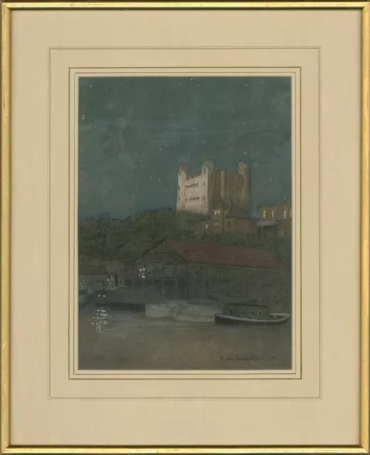 Brian Wakeley  - 1931 Watercolour, Rochester Castle Moonlit
