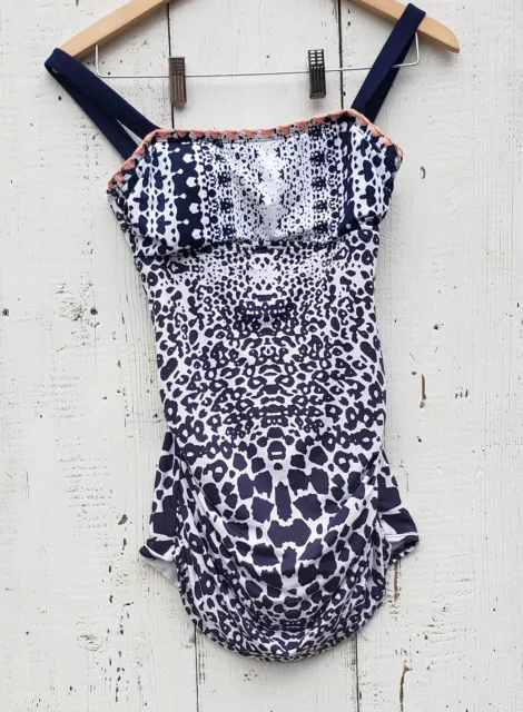 Rose Marie Reid Estilo Corte Navy  Spotted 1 Piece Swimsuit Women Sz 6NEW
