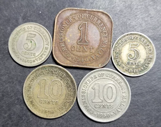 Malaya 1, 5, 10 cents Coins