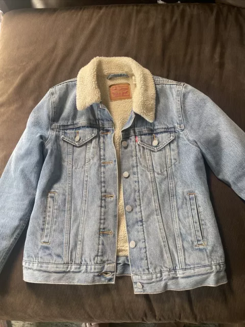 LEVIS Womens Blue Sherpa Lined Trucker Cotton Denim Jacket Size S 19736-0000