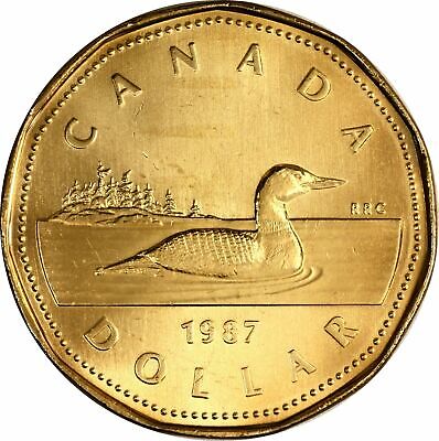 1987 Canada First Loonie. UNC. One Dollar Canadian $1 Loon Coin