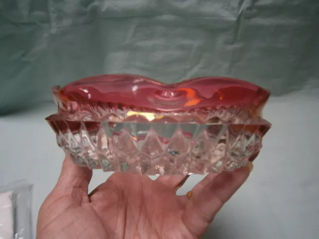 Vintage Art Glass Cranberry Pink Lustre & Clear Pressed Glass  Bowl