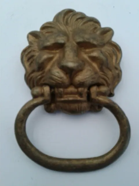 Vintage Brass Lion Head w/ Ring Drawer Cabinet Door Chest Pull Knob Hardware