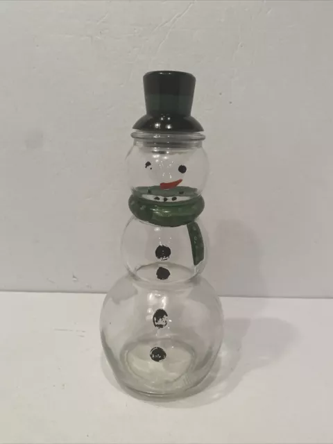 Christmas Frosty Snowman Clear Glass Candy Cocoa Jar 10’ Tall