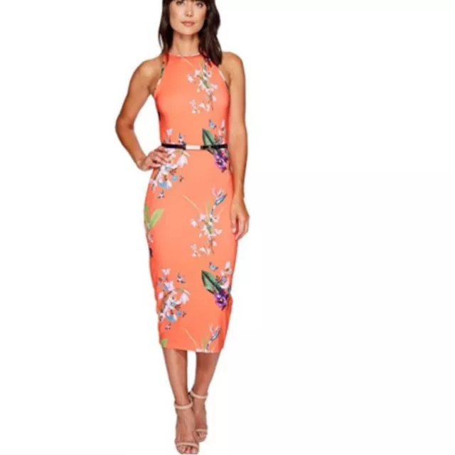 Vestido Ted Baker London Joelia Tropical Oasis Body-Con Midi Talla 0 (EE. UU. 2)