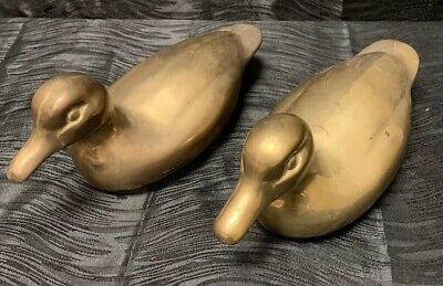 Vtg Pair Solid Brass Duck Figures Statues Set of 2 Heavy Decoy Couple Mallard