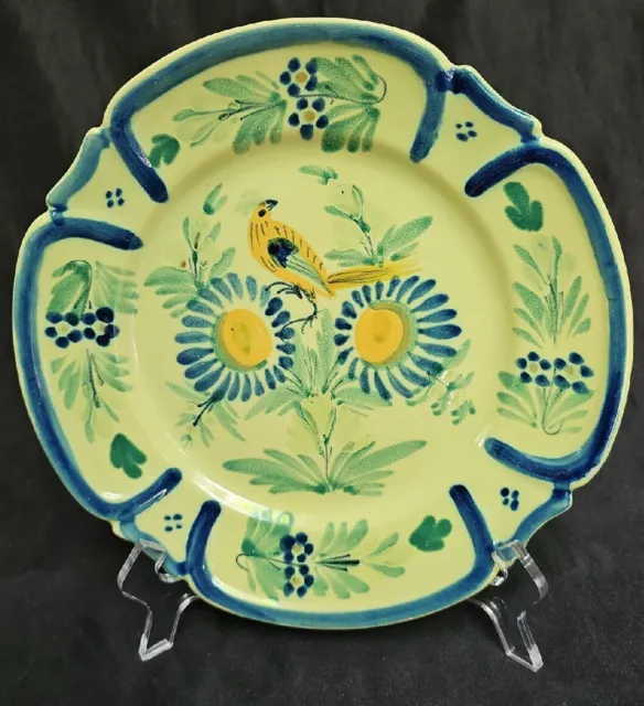 1920s Henriot Quimper Faience Plate 9.5" for Ovington's NYC Bird Flowers 227 GUC