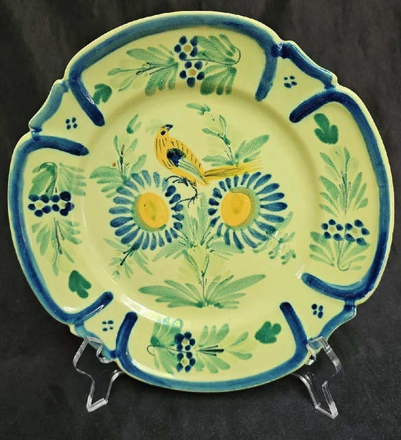 1920s Henriot Quimper Faience Plate 9.5" for Ovington's NYC Bird Flowers 227 GUC
