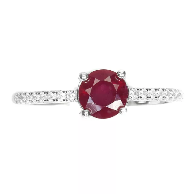 Heated Round Ruby 5.5mm Simulated Cz White Gold Plate 925 Sterling Silver Ring