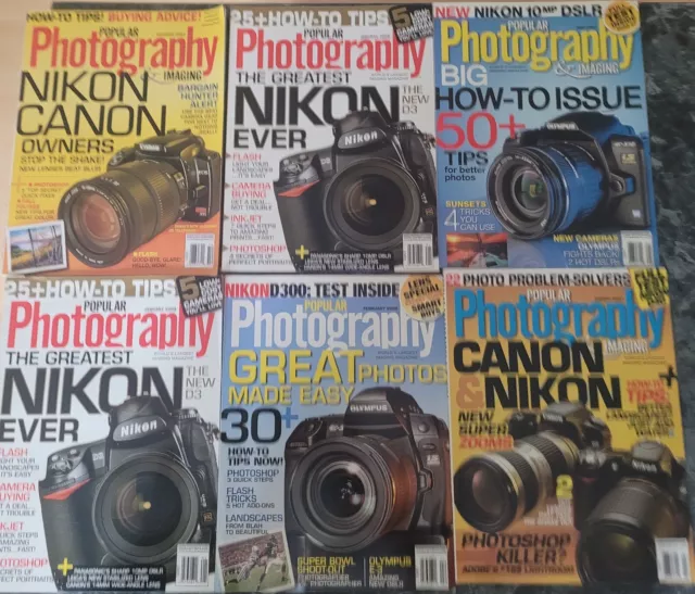 Vintage Popular Photography Magazine Lot of 6 2007 2008 Nikon Camera Cannon A13