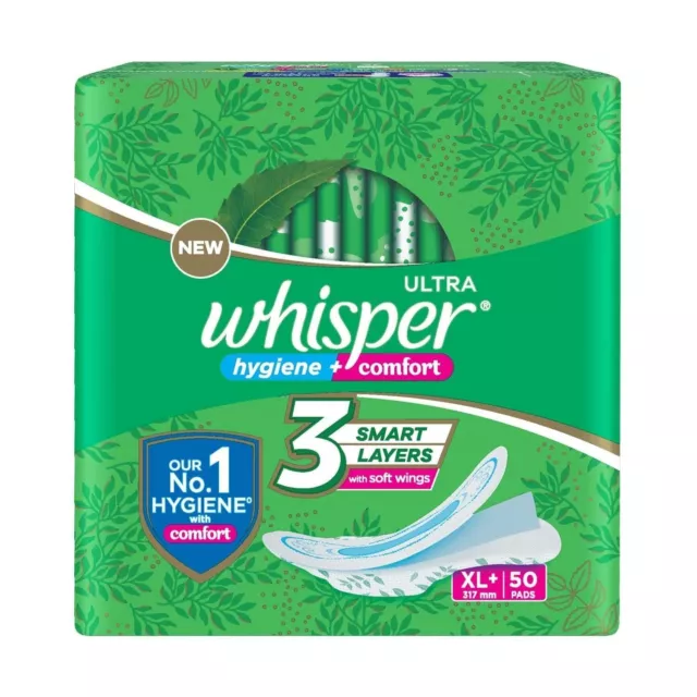 Whisper Ultra Clean Sanitary Pads for Women thin pads 50 pads Hygiene & Comfort