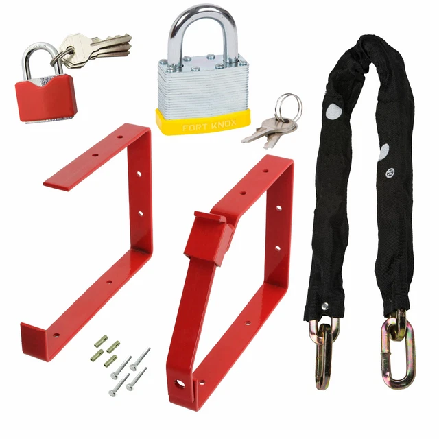 COMPLETE LADDER SECURITY Chain Kit Wall Brackets Locking Bar Padlock