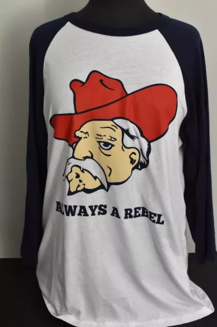 Canvas Ole Miss Rebels T Shirt Colonel Reb Mississippi Baseball Style Shirt L