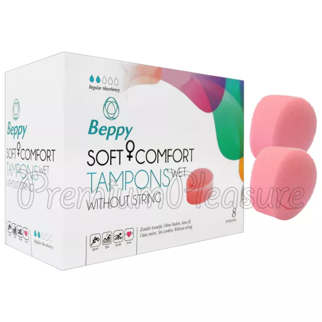 8 X Beppy Soft Comfort Tampons Wet sans Fil Rose Éponge pour Bain Sexe Spa Boîte