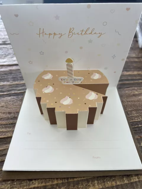 Happy Birthday Pop Up 3D Greeting Card (Brown) With Envelope