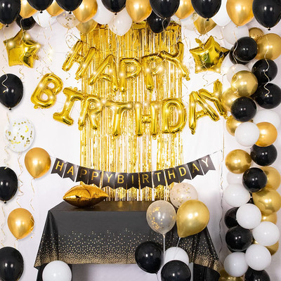 decorazioni per compleanno Decorazioni per banner di buon compleanno sfondo con bandierine per decorazioni per feste striscione in lamina con 6 palloncini in lattice dorati 
