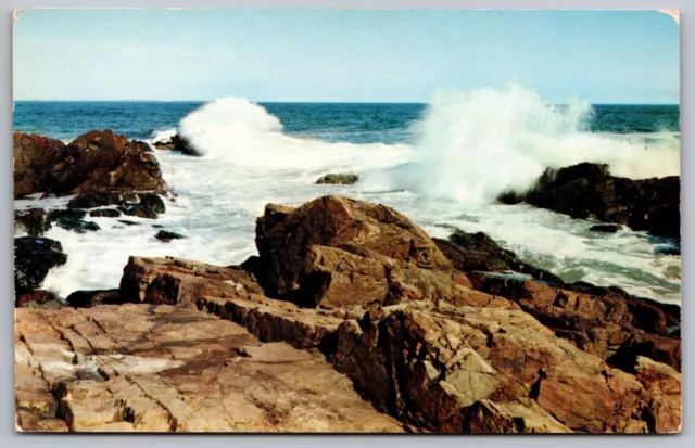 Postal ME vintage Maine Coast Breaking Surf frente al mar Shoreline Ocean Waves