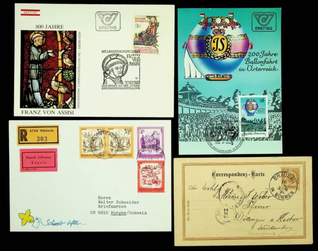 AUSTRIA BALLOON POST PPC FRANZ VON ASSISI FDC+4v EXPRESS COVER TO SWITZERLAND+PC