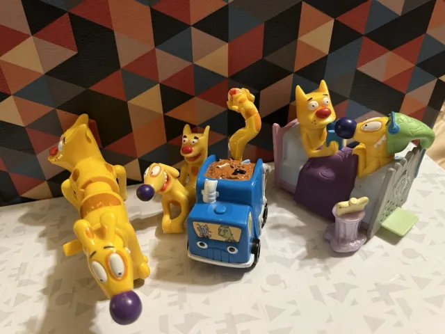 Nickelodeon Catdog Burger King Lot Of 4 Cat Dog 1999 Bed Garbage Truck Wind Up