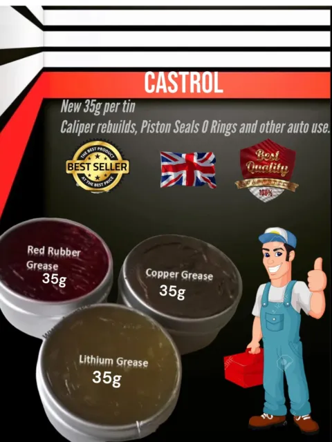 Castrol Red Rubber Grease Lithium Copper Set Brake Caliper Piston Seals O Rings