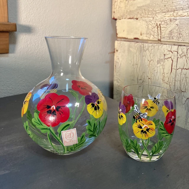 Royal Danube Handpainted Pansies & Bees Crystal Bedside Tumbleup Caffe