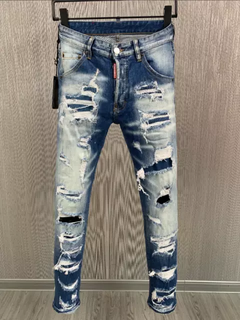 Dsquared2 jeans new ripped patch slim-fit pants light luxury fashion brand -D2